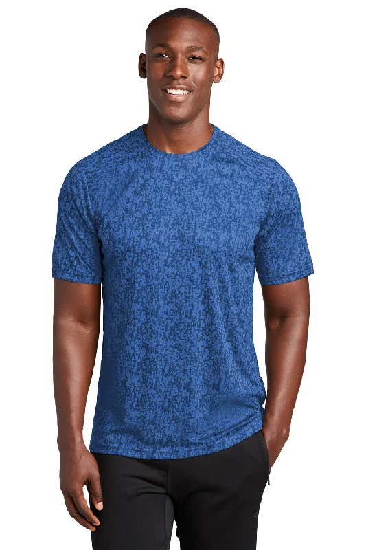 Men's short-sleeve rugged bold-red tee-Sport-Tek Mens Digi Camo Moisture Wicking Short Sleeve Crewneck T-Shirt - Royal Blue