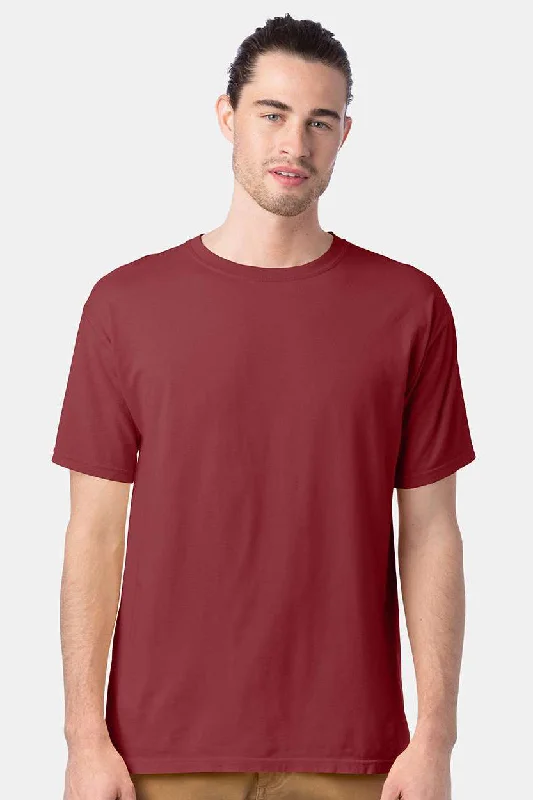 Men's short-sleeve trendy pastel-tone top-ComfortWash By Hanes Mens Short Sleeve Crewneck T-Shirt - Cayenne Red