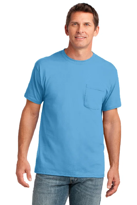 Men's short-sleeve subtle soft-trendy-slim-navy top-Port & Company Mens Core Short Sleeve Crewneck T-Shirt w/ Pocket - Aquatic Blue - Closeout