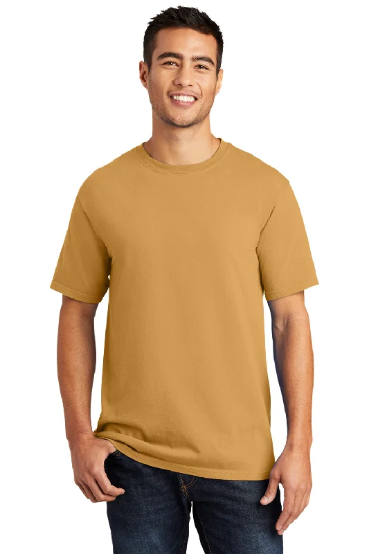 Men's short-sleeve modern vibrant-tropical-rich-mustard top-Port & Company Mens Beach Wash Short Sleeve Crewneck T-Shirt - Dijon Yellow