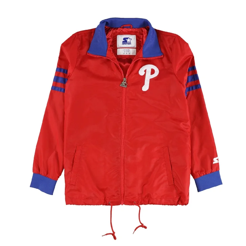 Men's faux fur jackets-STARTER Mens Philadelphia Phillies Windbreaker Jacket, Red, Medium