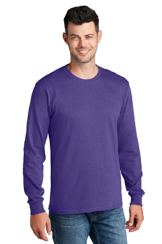 Men's short-sleeve vibrant tropical-retro-wide-orange top-Port & Company Mens Core Long Sleeve Crewneck T-Shirt - Purple