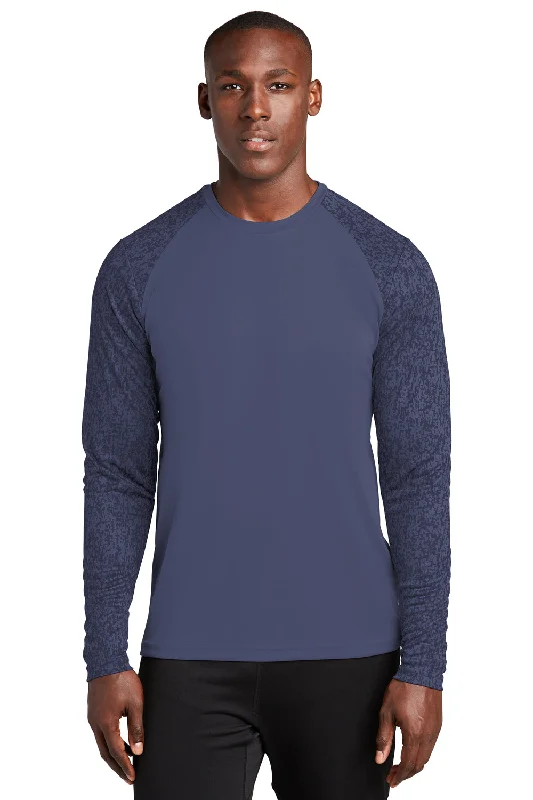 Men's short-sleeve warm stylish-deep-burgundy top-Sport-Tek Mens Digi Camo Moisture Wicking Long Sleeve Crewneck T-Shirt - True Navy Blue