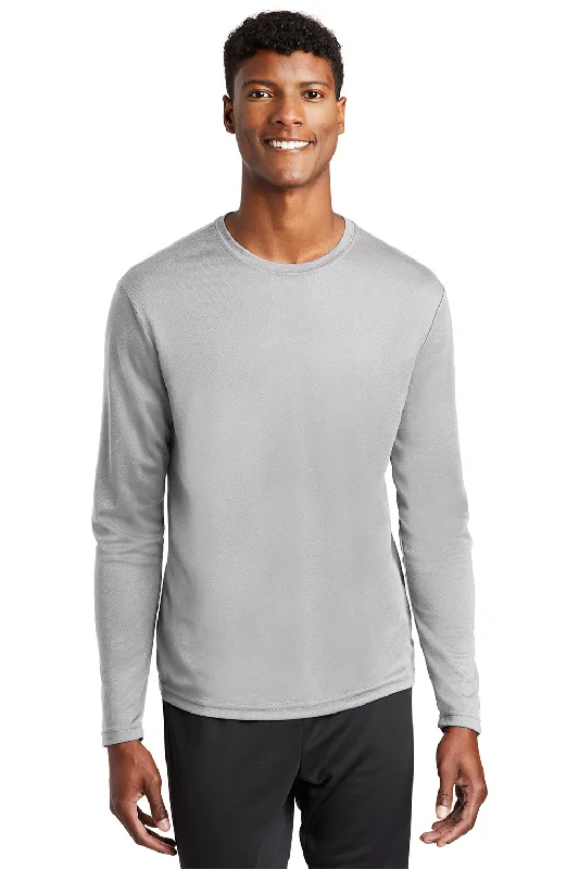 Men's short-sleeve neutral casual-light-pattern top-Sport-Tek Mens RacerMesh Moisture Wicking Long Sleeve Crewneck T-Shirt - Silver Grey