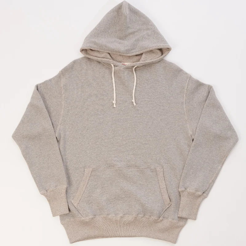 men's-hoodie-with-back-knoll-Warehouse & Co 450 Two Needle Hooded Sweatshirt - Heather Grey