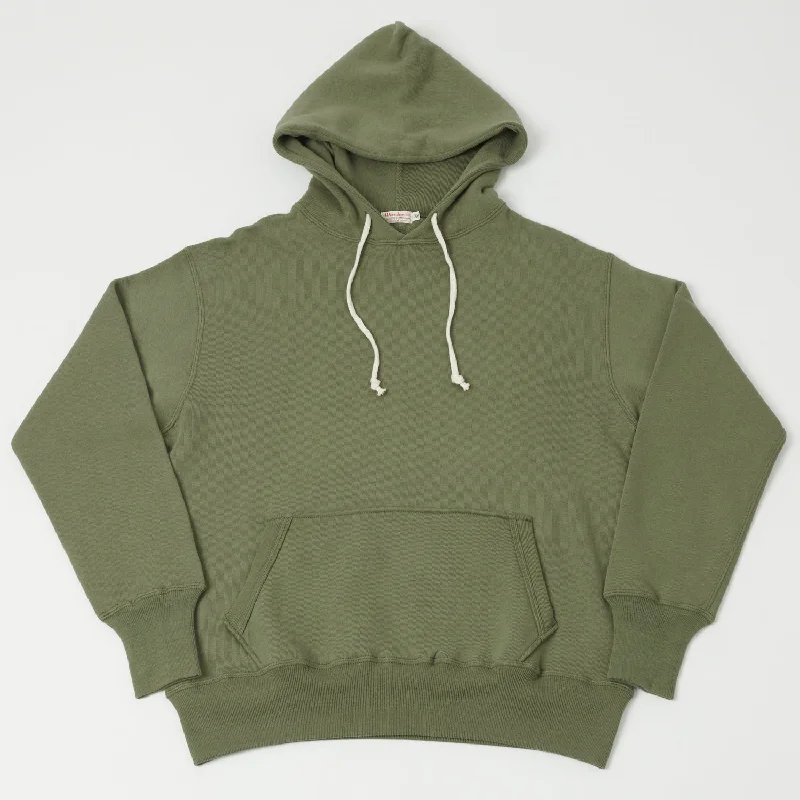 men's-hoodie-for-winter-rowing-Warehouse & Co 450 Two Needle Hooded Sweatshirt - OD Green