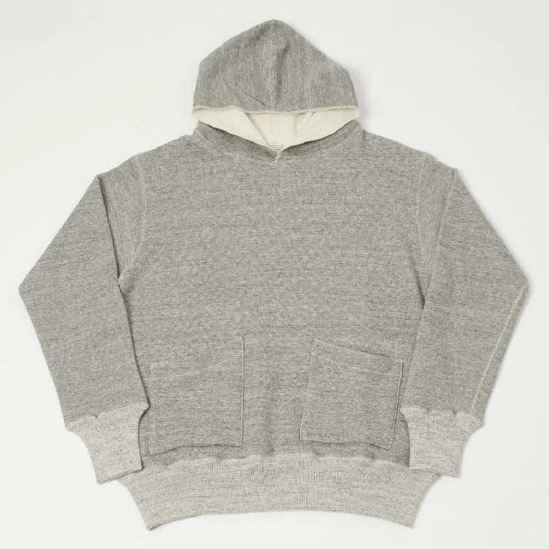 men's-hoodie-for-snow-surfing-Warehouse & Co 453 Two Pocket Set-In Hooded Sweatshirt - Heather Grey