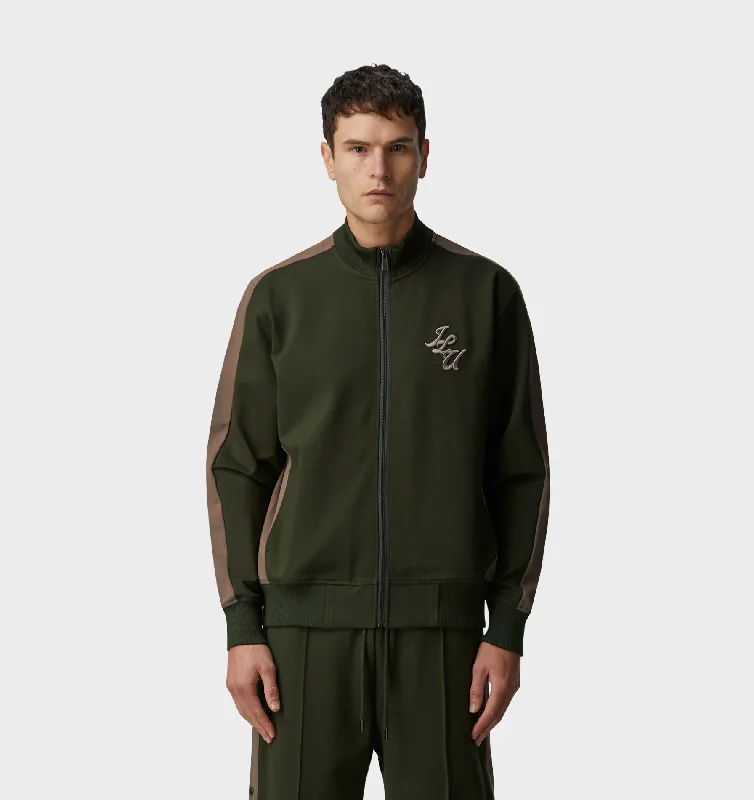 Men's zip-up fleece jackets-Abel Tracksuit Jacket - Dark Green/Taupe