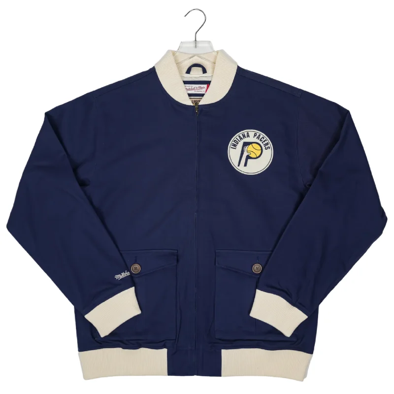 men's-hoodie-for-winter-gliding-Adult Indiana Pacers Replay Cotton Twill Jacket in Navy by Mitchell and Ness