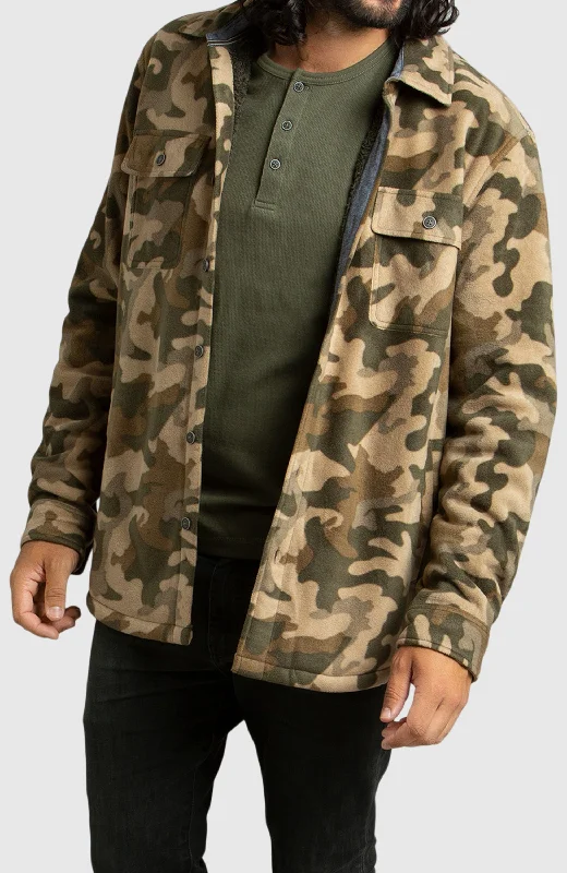 Men's polyester jackets-Army Green Polar Fleece Shirt Jacket