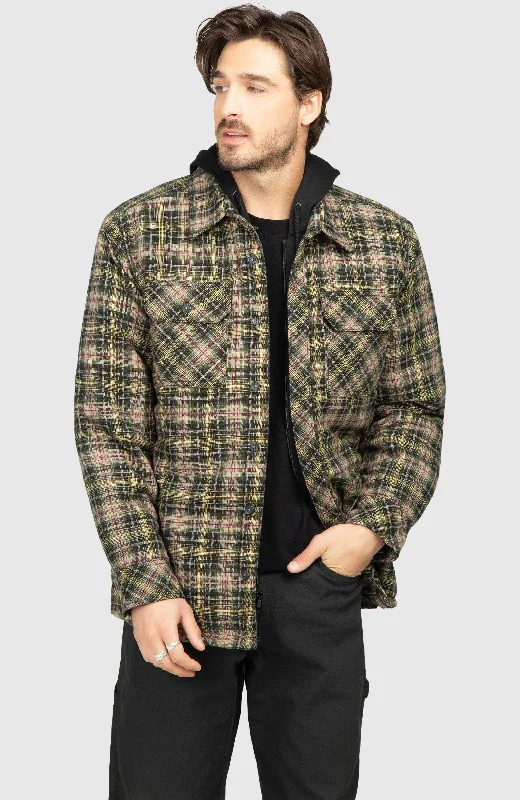 Men's sports jackets-Black Pine Hooded Flannel Shirt Jacket