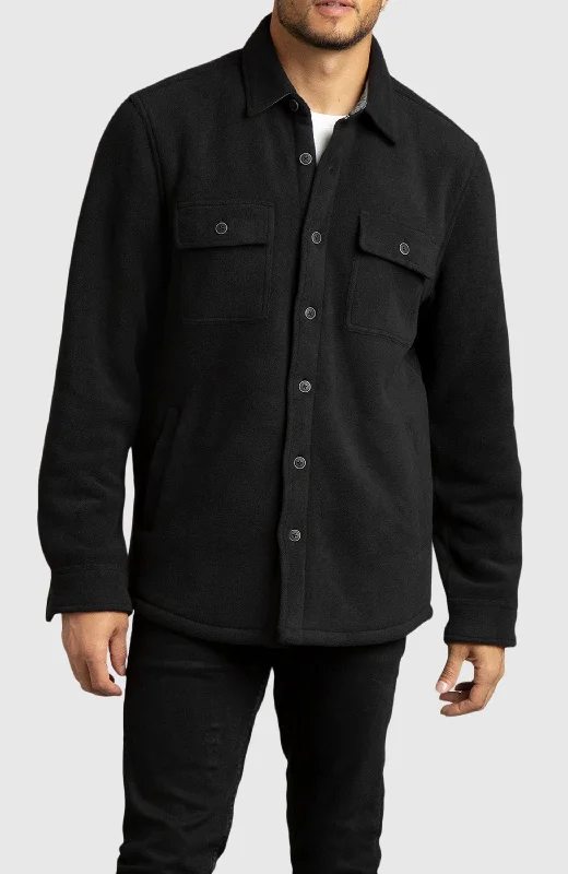 Men's urban jackets-Black Polar Fleece Shirt Jacket