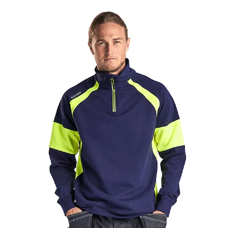 men's-hoodie-with-ridge-graphic-Blaklader 3550 1/4 Zip Sweatshirt with Hi-Vis Panels