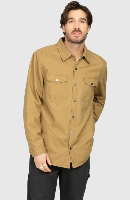 Men's oversized bomber jackets-Camel Canvas Shirt Jacket