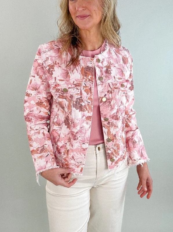 Men's rain jackets-Pink Floral Classic Jean Jacket