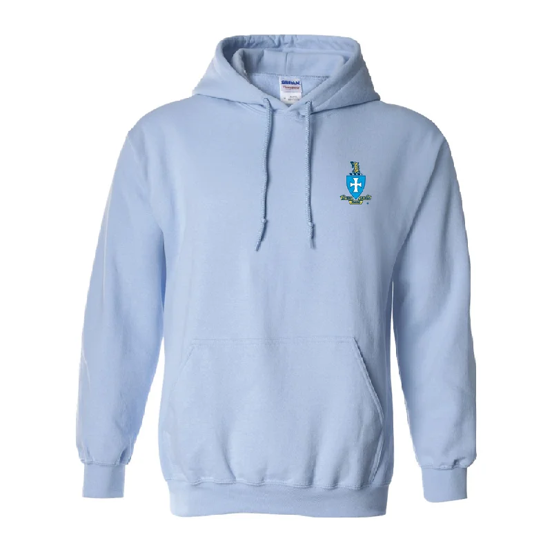 men's-hoodie-with-winter-graphic-Sigma Chi Crest Hoodie in Light Blue