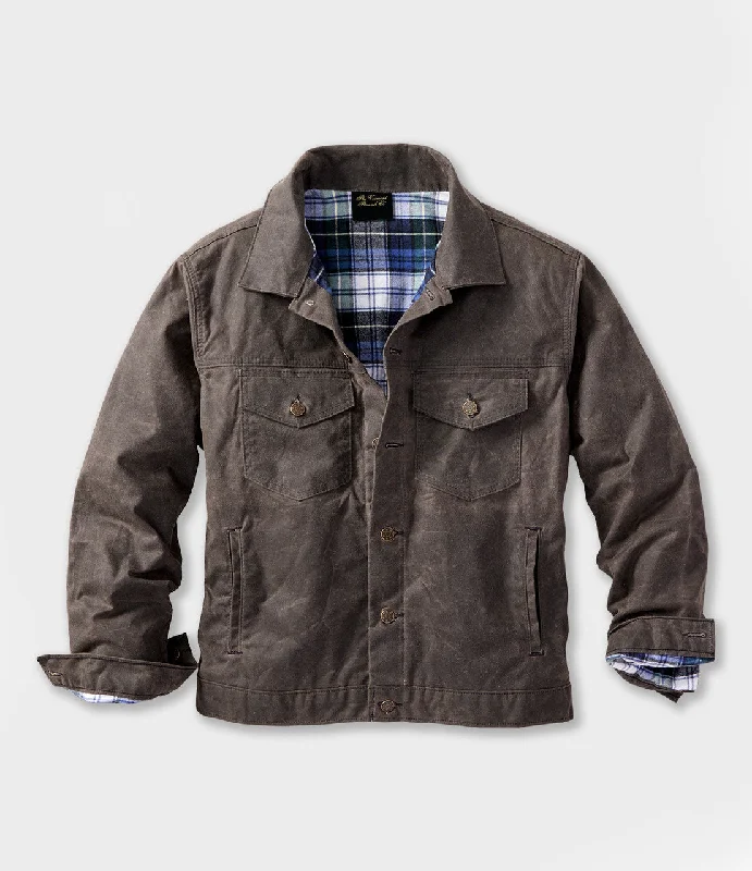 Men's adventure jackets-Deep Brown '91 Flannel Lined Waxed Canvas Jacket