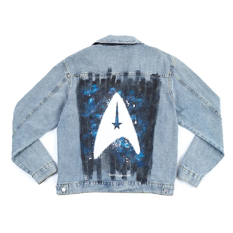 Men's classic denim jackets-Star Trek Delta Hand-Painted Denim Jacket by Wren + Glory