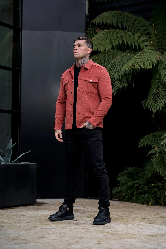 Men's performance jackets-FS Brushed Button Up Plain Jacket Rust - FSN181 (PRE ORDER 15TH DECEMBER)