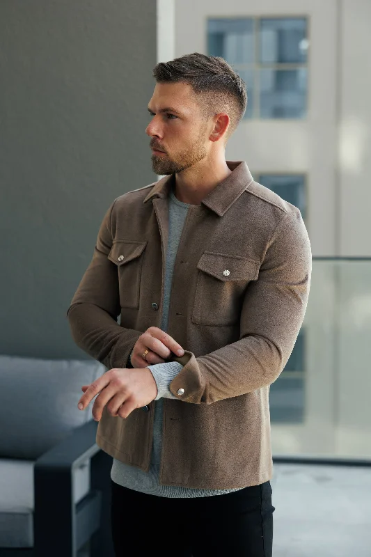 Men's stylish casual jackets-FS Brushed Button Up Plain Jacket Taupe - FSN184 (PRE ORDER 15TH DECEMBER)