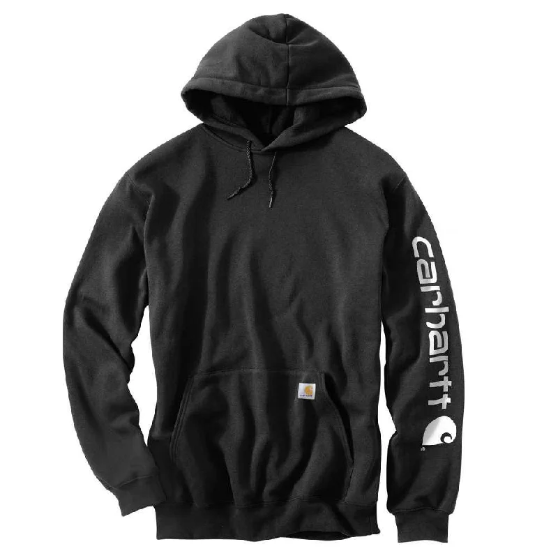 men's-hoodie-with-chiffon-texture-K288 Loose Fit Midweight Logo Sleeve Graphic Hoodie - Black