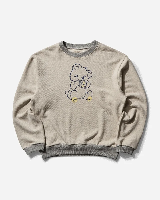 men's-hoodie-in-tract-blue-Men's SWT Knit Crewneck Sweatshirt (Peckish Little Bear) Ecru / Grey