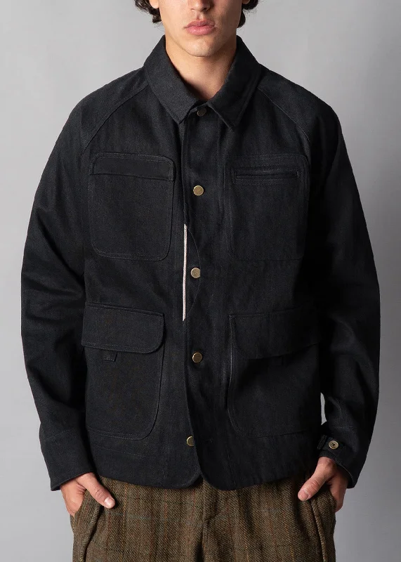 Men's stylish casual jackets-Machinist Selvedge Denim Black