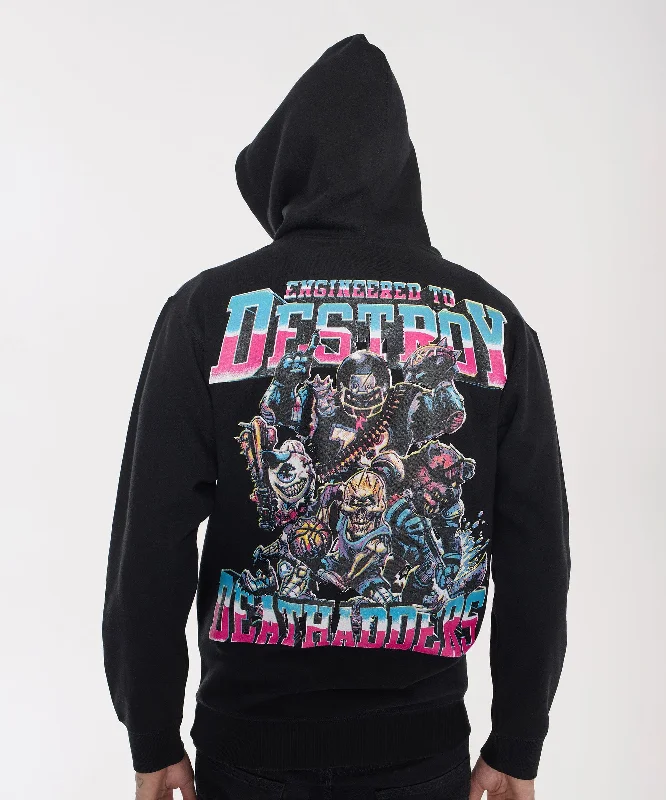 men's-hoodie-with-back-tract-Mishka Engineered To Destroy Back Print Hoodie - Black