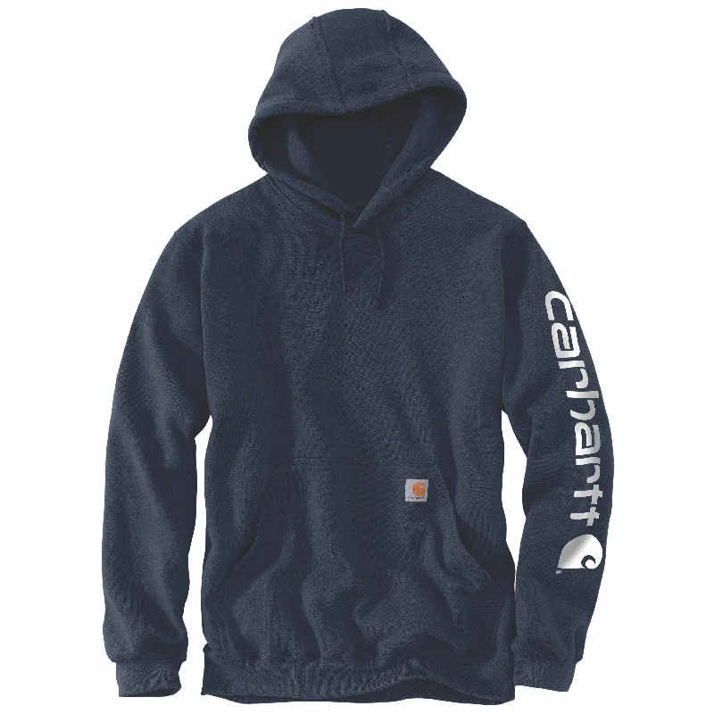 men's-hoodie-with-sleeve-notch-K288 Loose Fit Midweight Logo Sleeve Graphic Hoodie - Navy