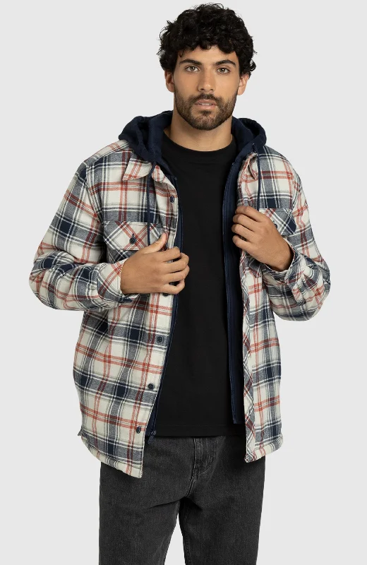 Men's aviator jackets-Navy Moonstruck Hooded Flannel Shirt Jacket