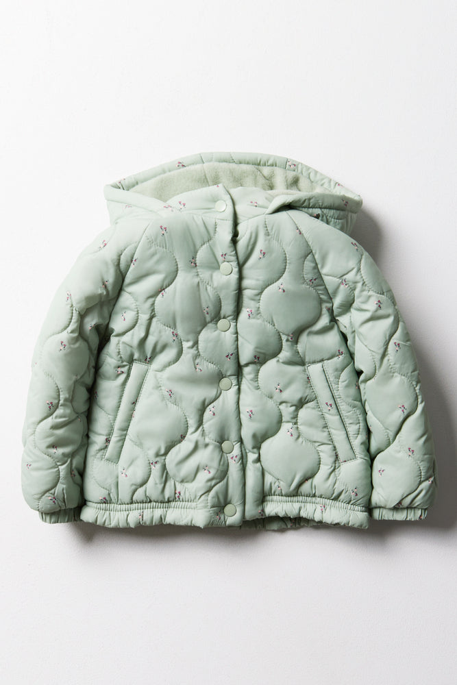 Men's casual winter jackets-Quilted Hooded Jacket Green