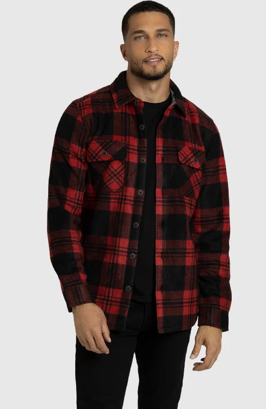 Men's checkered jackets-Red Buffalo Polar Fleece Shirt Jacket