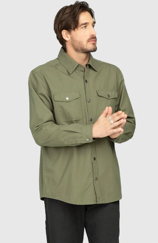 Men's slim fit denim jackets-Sage Green Canvas Shirt Jacket