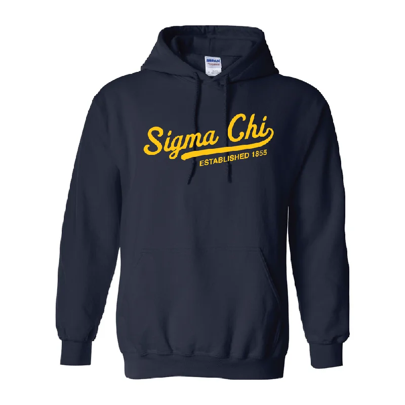 men's-hoodie-with-shower-design-Sigma Chi Script Hoodie in Navy