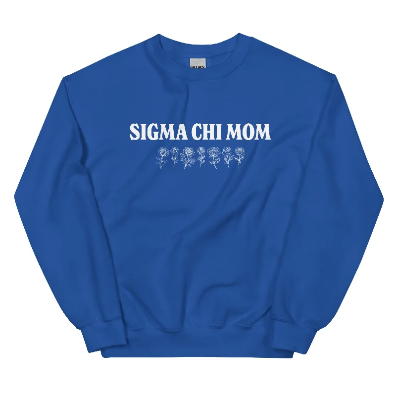 men's-hoodie-for-snow-camping-Sigma Chi White Rose Mom Crewneck in White