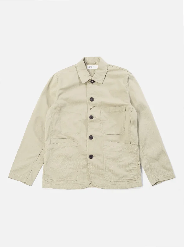 Men's short trench jackets-Universal Works Bakers Jacket in Stone Twill