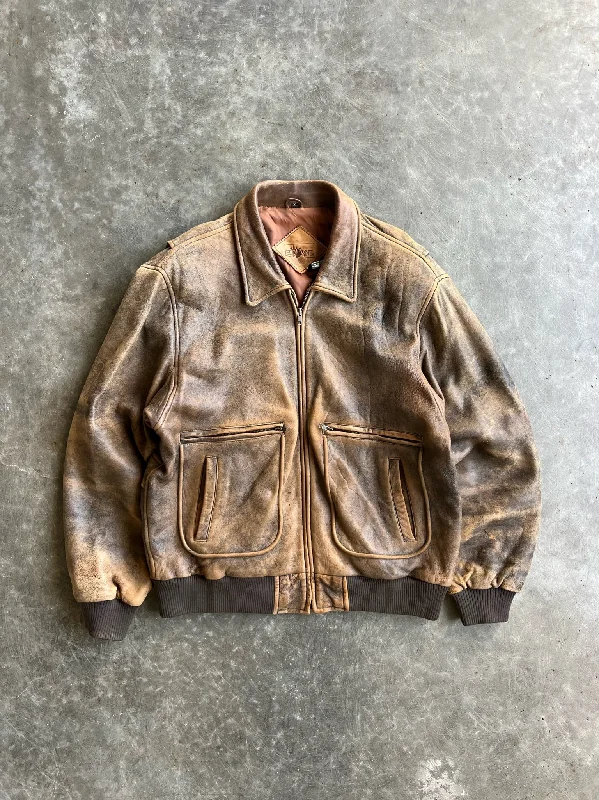 Men's lightweight bomber jackets-Vintage ElkMont Brown Leather Jacket - XL