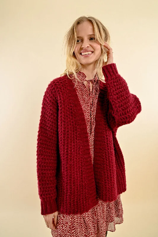 Chunky Knit Cardigan in Burgundy