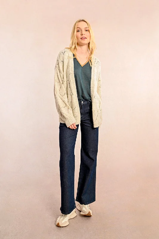 Hearts Metallic Knit Cardigan in Off White