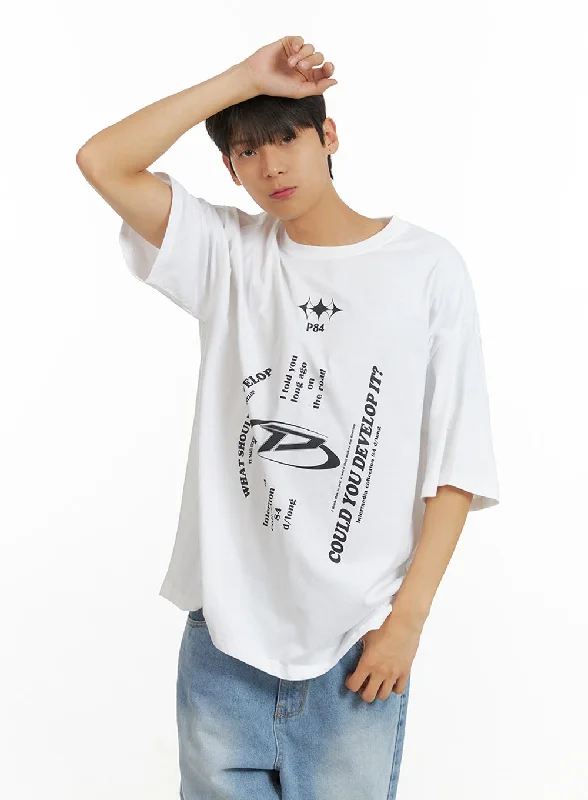 Men's short-sleeve subtle graphite tee-Men's Cozy Cotton Graphic T-Shirt IU419