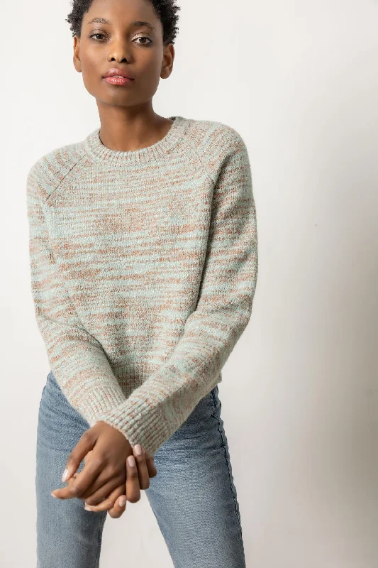 Ribbed Neck Raglan Sweater in Frost Space Dye