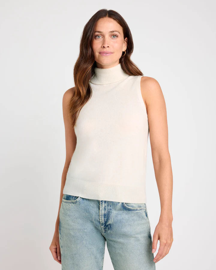 Tori Cashmere Turtleneck Tank Top in Pale Oak