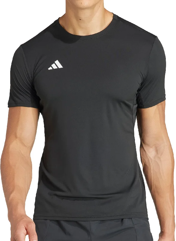 Men's short-sleeve rugged soft-cream top-adidas Adizero Essentials Short Sleeve Mens Running Top - Black