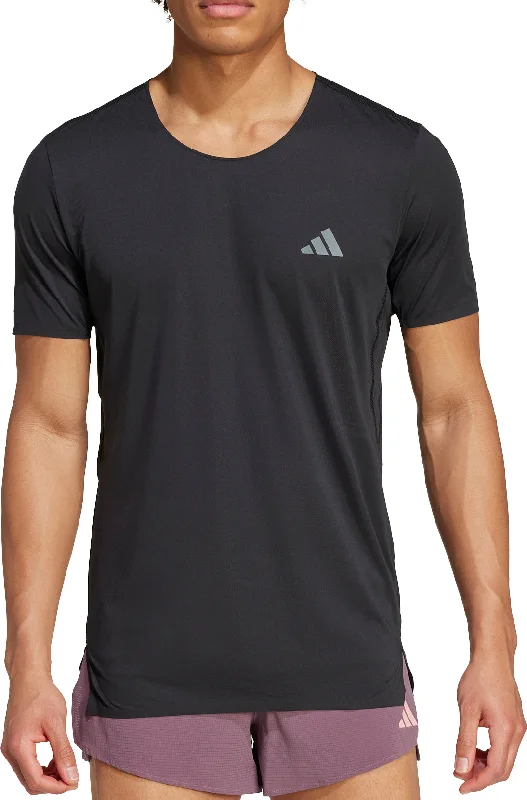 Men's short-sleeve muted fresh-firm-quilted shirt-adidas Adizero Short Sleeve Mens Running Top - Black