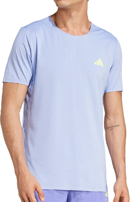 Men's short-sleeve trendy bright-slim-azure shirt-adidas Adizero Short Sleeve Mens Running Top - Blue