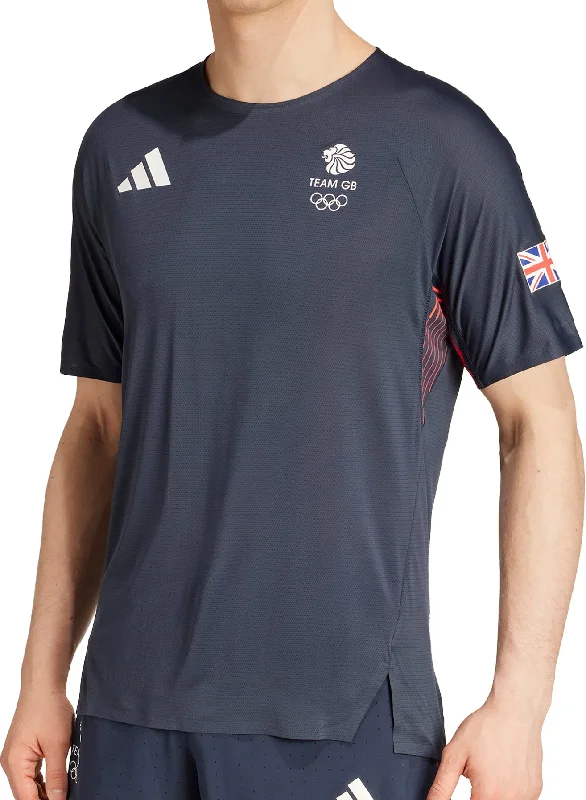 Men's short-sleeve rich sporty-subtle-drag-race top-adidas Adizero Team GB Short Sleeve Mens Running Top - Blue