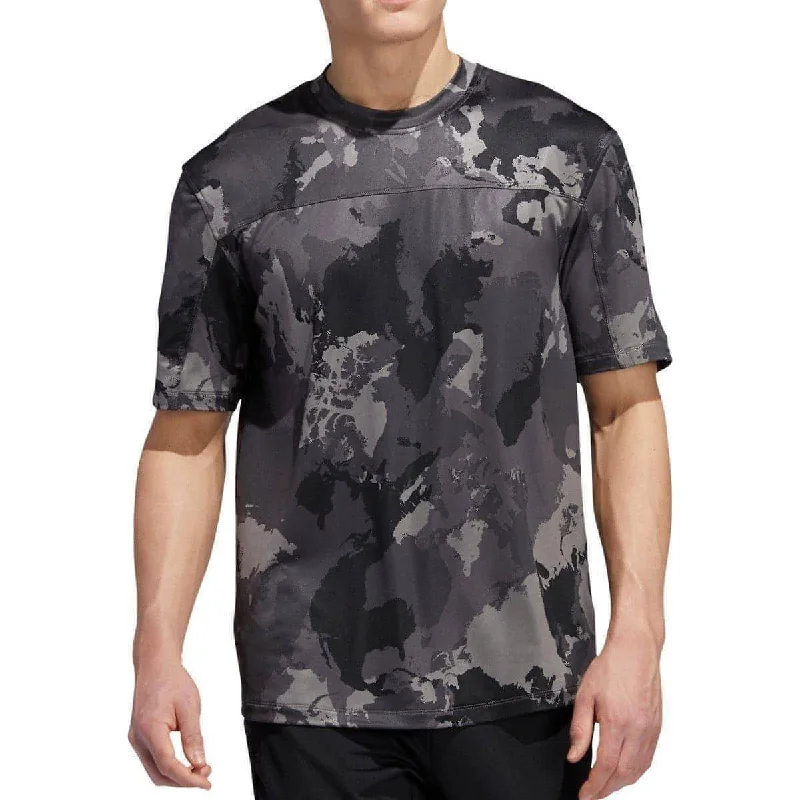 Men's short-sleeve subtle soft-olive top-adidas Continent Camo City Short Sleeve Mens Training Top - Grey