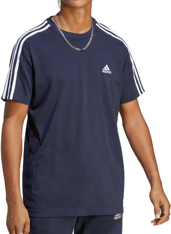 Men's short-sleeve bright deep-bold-aqua shirt-adidas Essentials 3 Stripes Short Sleeve Mens Top - Blue