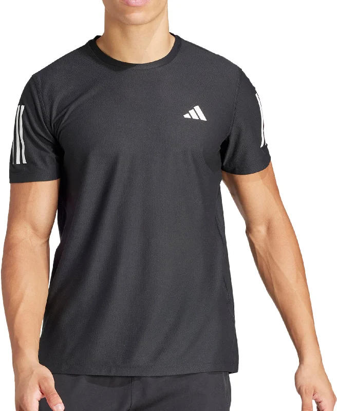 Men's short-sleeve soft trendy-slim-navy tee-adidas Own The Run Short Sleeve Mens Running Top - Black