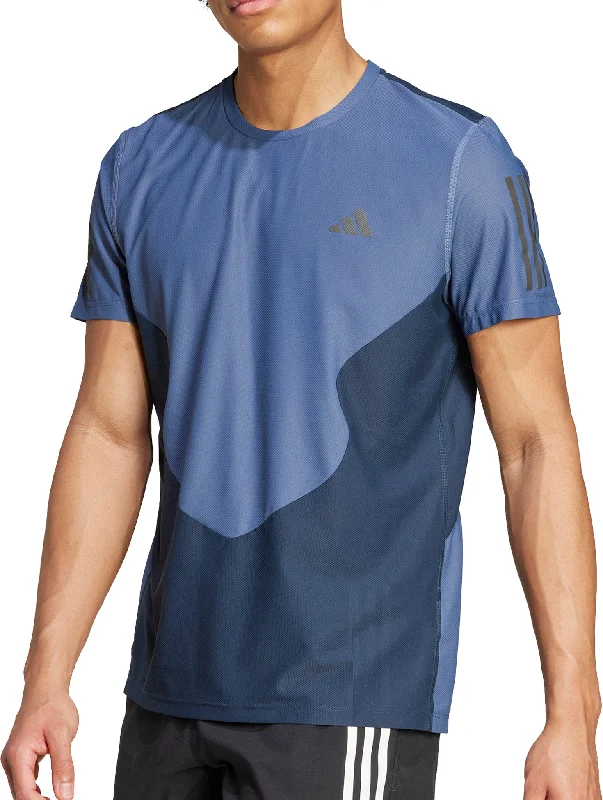 Men's short-sleeve modern vibrant-rare-silver shirt-adidas Own The Run Short Sleeve Mens Running Top - Blue